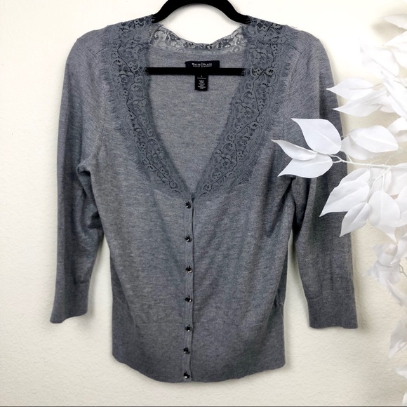 White House Black Market Sweaters - WHMB Grey Lace detailing Button Down cardigan